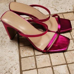 The Drop  Avery Square Toe Rose PinkTwo Strap High Heel Sandal SZ 9